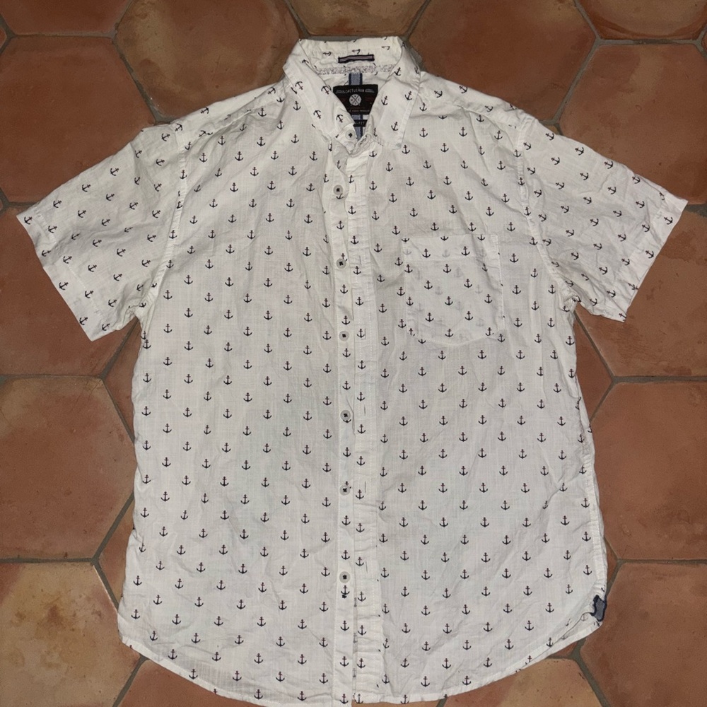 Cactus | Slim fit anchor pattern button up in white | sz M